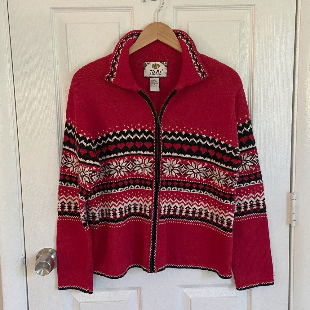 Vintage Knit Holiday Sweater - Red/Black, M - Picture 1 of 4